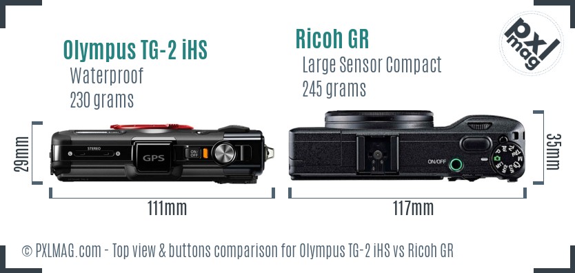 Olympus TG-2 iHS vs Ricoh GR top view buttons comparison