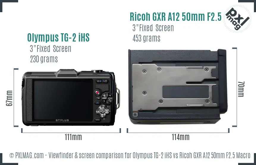 Olympus TG-2 iHS vs Ricoh GXR A12 50mm F2.5 Macro Screen and Viewfinder comparison