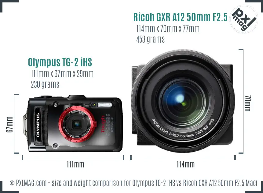 Olympus TG-2 iHS vs Ricoh GXR A12 50mm F2.5 Macro size comparison