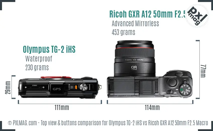 Olympus TG-2 iHS vs Ricoh GXR A12 50mm F2.5 Macro top view buttons comparison