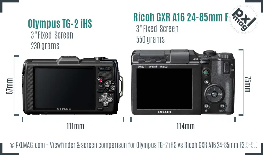 Olympus TG-2 iHS vs Ricoh GXR A16 24-85mm F3.5-5.5 Screen and Viewfinder comparison