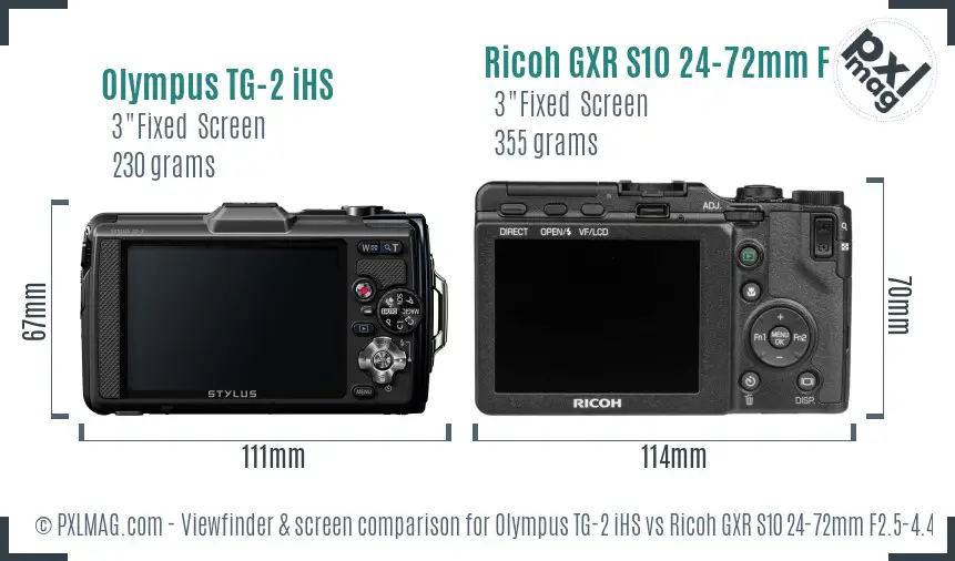 Olympus TG-2 iHS vs Ricoh GXR S10 24-72mm F2.5-4.4 VC Screen and Viewfinder comparison