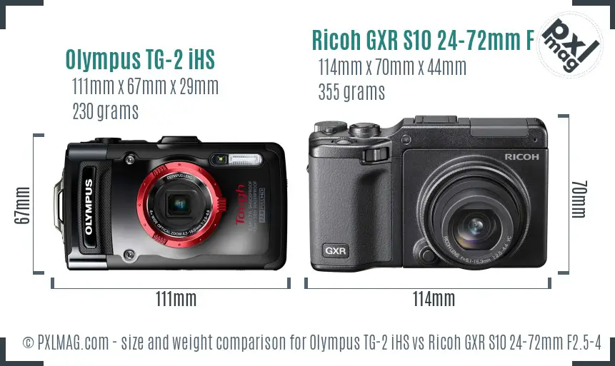 Olympus TG-2 iHS vs Ricoh GXR S10 24-72mm F2.5-4.4 VC size comparison