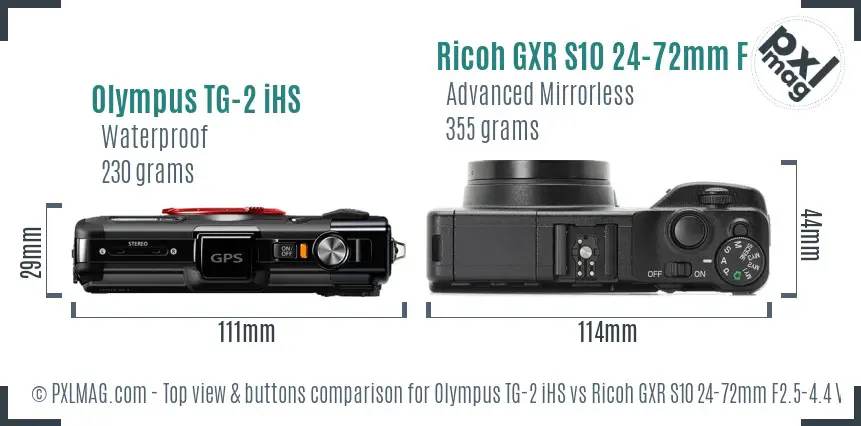 Olympus TG-2 iHS vs Ricoh GXR S10 24-72mm F2.5-4.4 VC top view buttons comparison