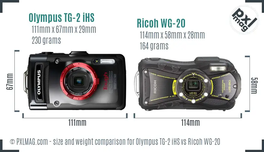 Olympus TG-2 iHS vs Ricoh WG-20 size comparison
