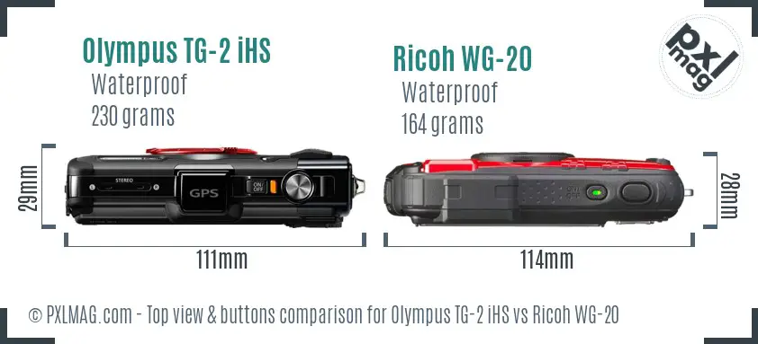 Olympus TG-2 iHS vs Ricoh WG-20 top view buttons comparison