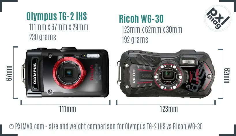 Olympus TG-2 iHS vs Ricoh WG-30 size comparison