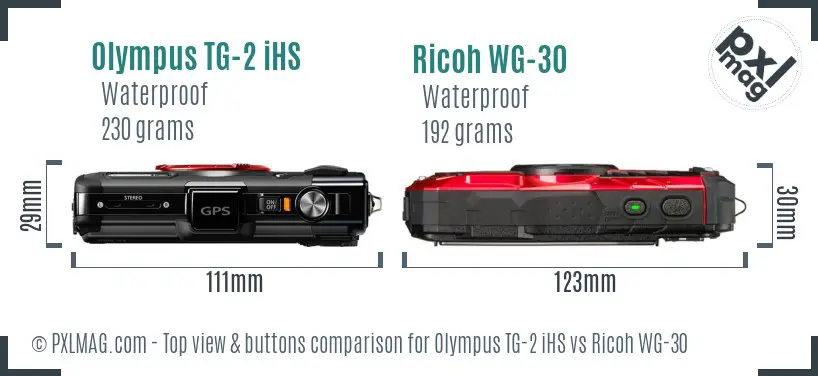 Olympus TG-2 iHS vs Ricoh WG-30 top view buttons comparison