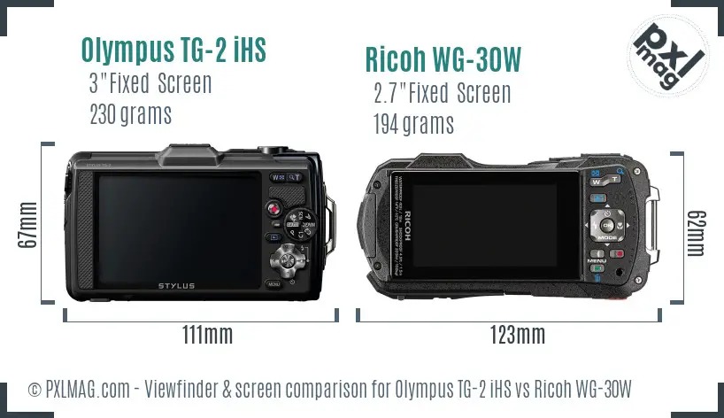 Olympus TG-2 iHS vs Ricoh WG-30W Screen and Viewfinder comparison