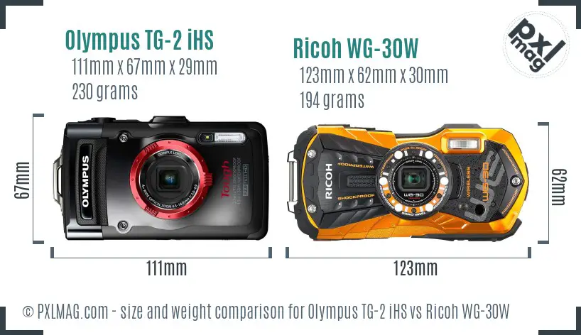 Olympus TG-2 iHS vs Ricoh WG-30W size comparison