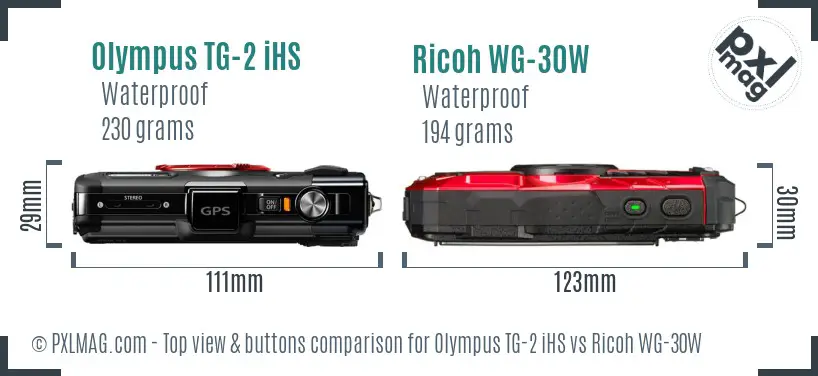 Olympus TG-2 iHS vs Ricoh WG-30W top view buttons comparison
