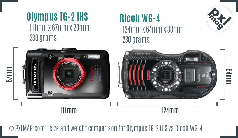 Olympus TG-2 iHS vs Ricoh WG-4 size comparison