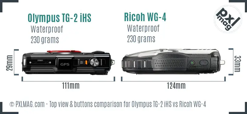 Olympus TG-2 iHS vs Ricoh WG-4 top view buttons comparison