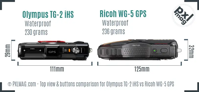 Olympus TG-2 iHS vs Ricoh WG-5 GPS top view buttons comparison