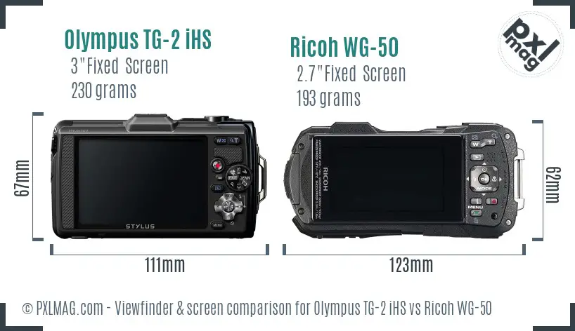 Olympus TG-2 iHS vs Ricoh WG-50 Screen and Viewfinder comparison