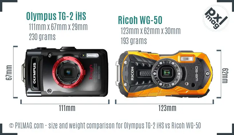 Olympus TG-2 iHS vs Ricoh WG-50 size comparison