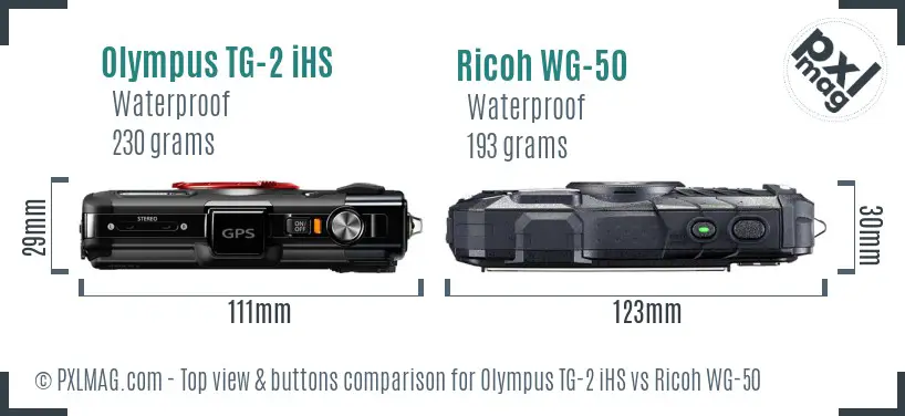 Olympus TG-2 iHS vs Ricoh WG-50 top view buttons comparison