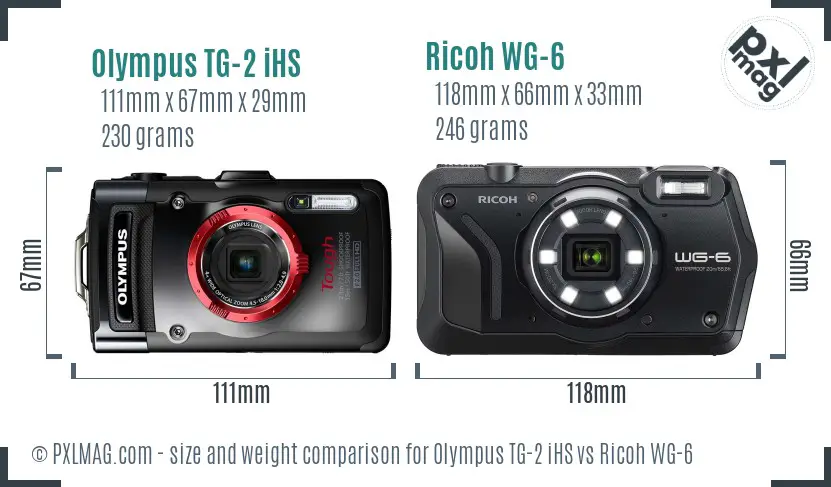 Olympus TG-2 iHS vs Ricoh WG-6 size comparison