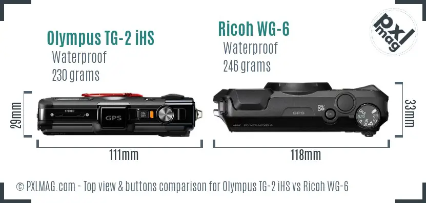 Olympus TG-2 iHS vs Ricoh WG-6 top view buttons comparison