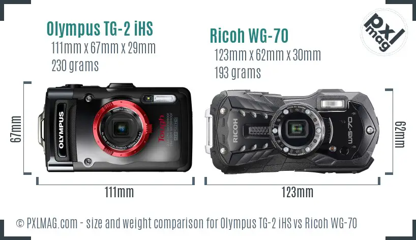 Olympus TG-2 iHS vs Ricoh WG-70 size comparison