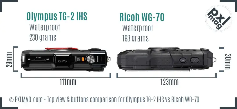 Olympus TG-2 iHS vs Ricoh WG-70 top view buttons comparison
