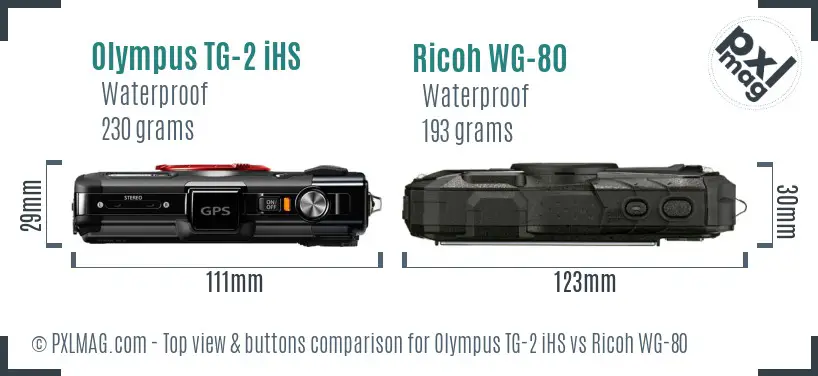 Olympus TG-2 iHS vs Ricoh WG-80 top view buttons comparison Olympus TG-2 iHS vs Ricoh WG-80 top view buttons comparison