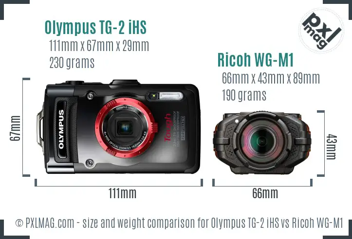 Olympus TG-2 iHS vs Ricoh WG-M1 size comparison