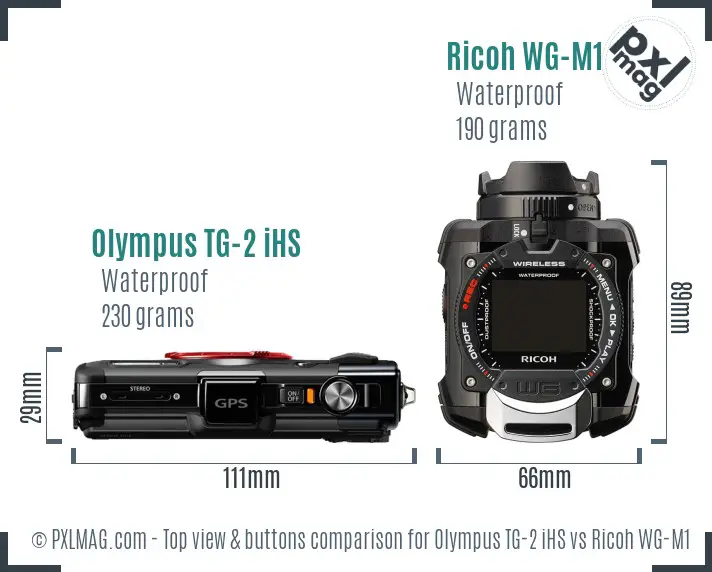 Olympus TG-2 iHS vs Ricoh WG-M1 top view buttons comparison