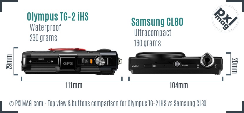 Olympus TG-2 iHS vs Samsung CL80 top view buttons comparison