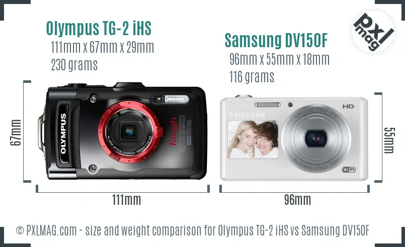 Olympus TG-2 iHS vs Samsung DV150F size comparison