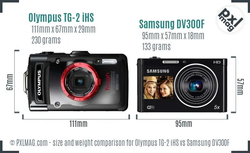 Olympus TG-2 iHS vs Samsung DV300F size comparison