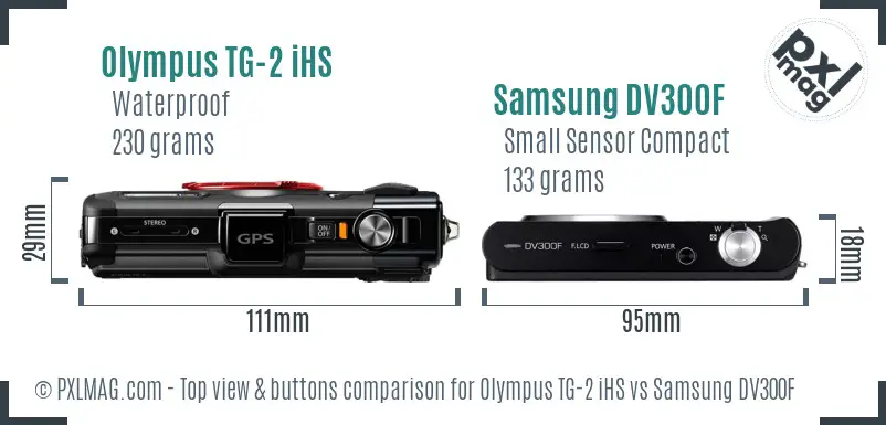Olympus TG-2 iHS vs Samsung DV300F top view buttons comparison