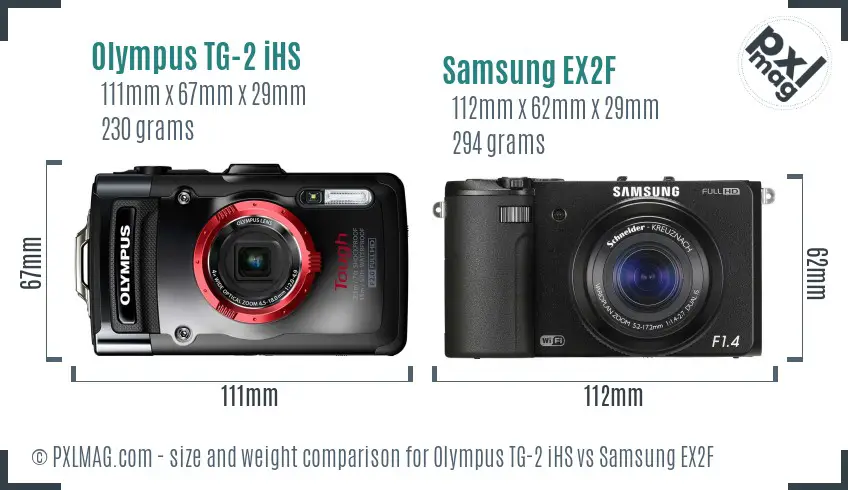 Olympus TG-2 iHS vs Samsung EX2F size comparison