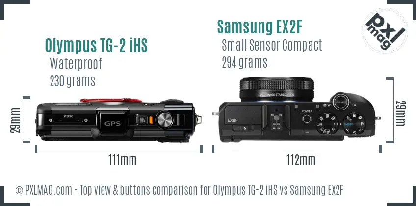 Olympus TG-2 iHS vs Samsung EX2F top view buttons comparison