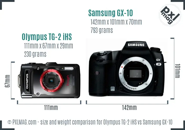 Olympus TG-2 iHS vs Samsung GX-10 size comparison