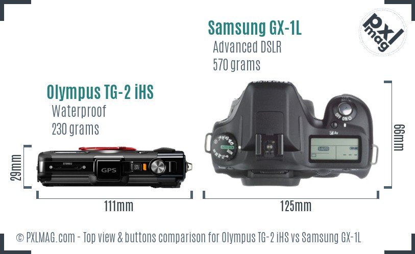 Olympus TG-2 iHS vs Samsung GX-1L top view buttons comparison