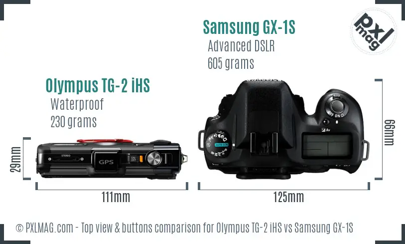 Olympus TG-2 iHS vs Samsung GX-1S top view buttons comparison