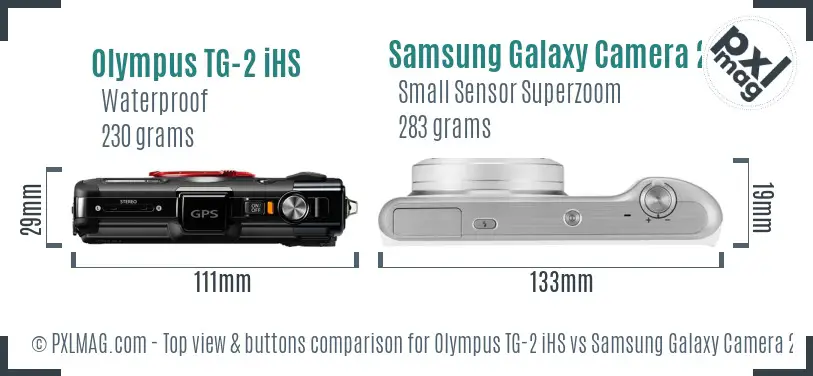 Olympus TG-2 iHS vs Samsung Galaxy Camera 2 top view buttons comparison