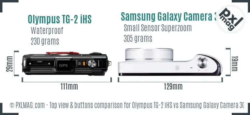 Olympus TG-2 iHS vs Samsung Galaxy Camera 3G top view buttons comparison