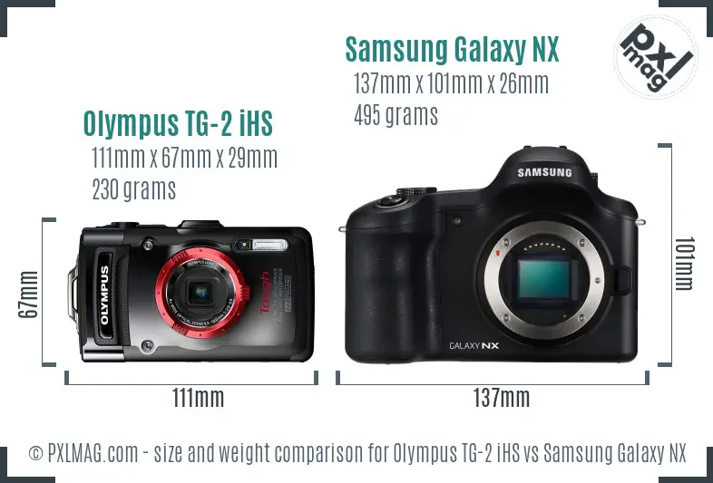 Olympus TG-2 iHS vs Samsung Galaxy NX size comparison