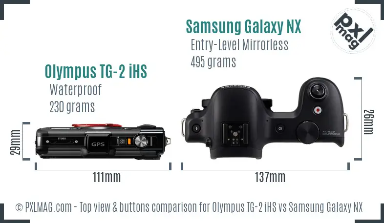 Olympus TG-2 iHS vs Samsung Galaxy NX top view buttons comparison