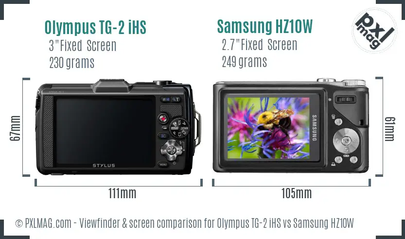 Olympus TG-2 iHS vs Samsung HZ10W Screen and Viewfinder comparison