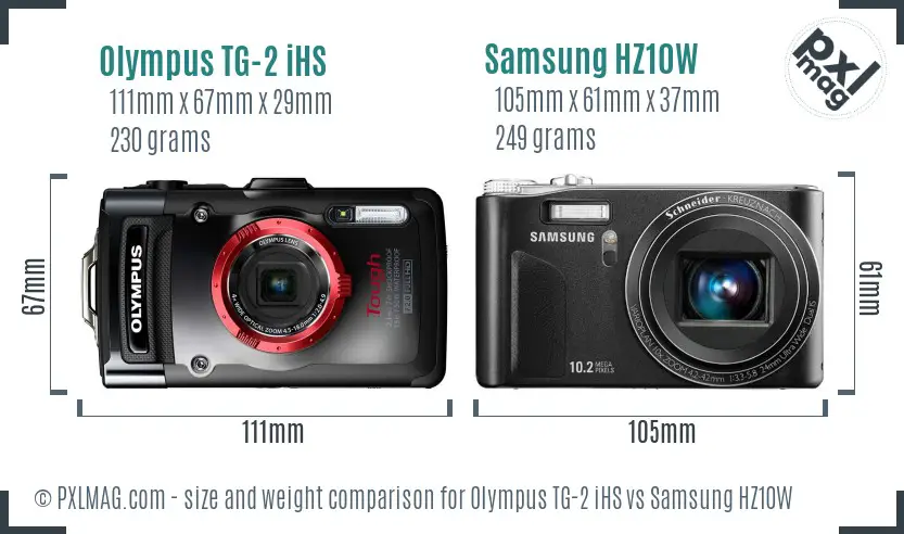 Olympus TG-2 iHS vs Samsung HZ10W size comparison
