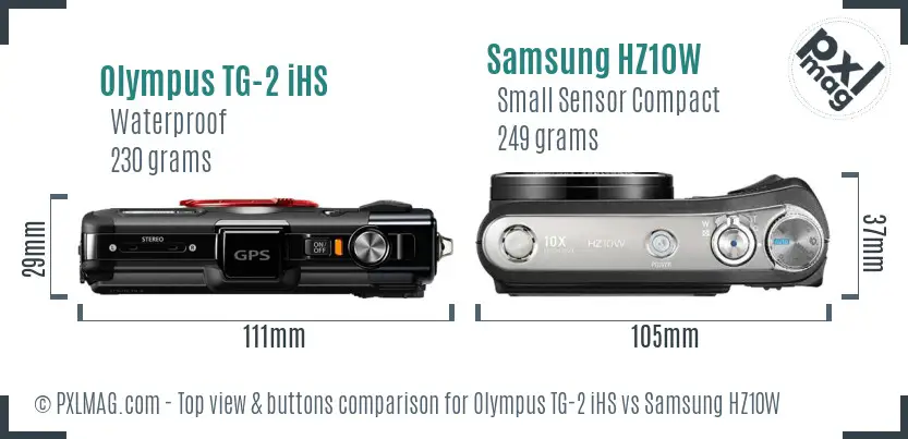 Olympus TG-2 iHS vs Samsung HZ10W top view buttons comparison