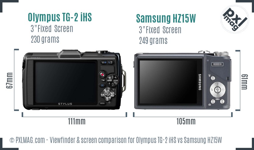 Olympus TG-2 iHS vs Samsung HZ15W Screen and Viewfinder comparison