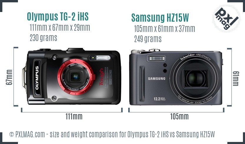 Olympus TG-2 iHS vs Samsung HZ15W size comparison