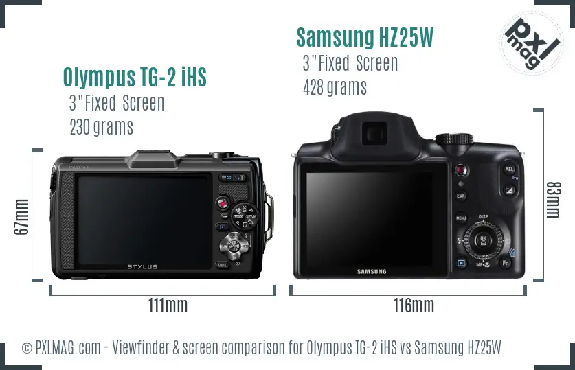 Olympus TG-2 iHS vs Samsung HZ25W Screen and Viewfinder comparison