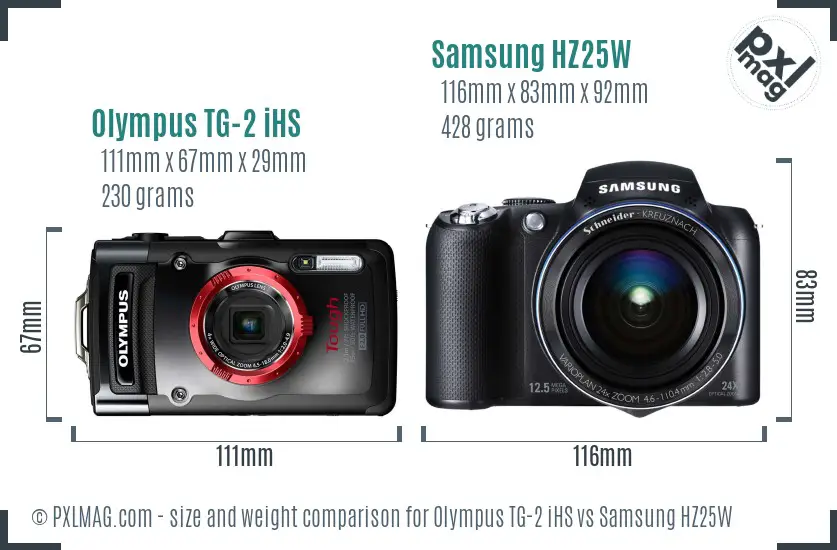 Olympus TG-2 iHS vs Samsung HZ25W size comparison