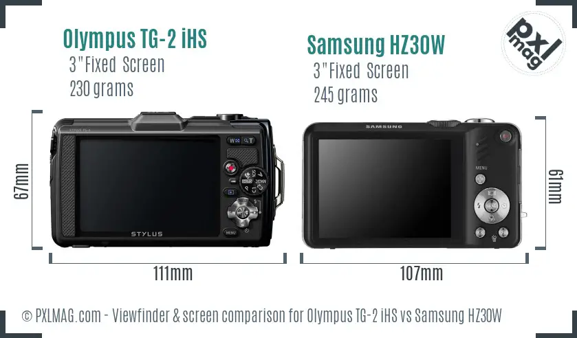 Olympus TG-2 iHS vs Samsung HZ30W Screen and Viewfinder comparison