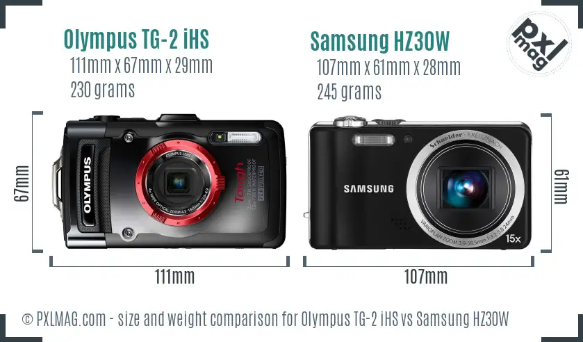 Olympus TG-2 iHS vs Samsung HZ30W size comparison